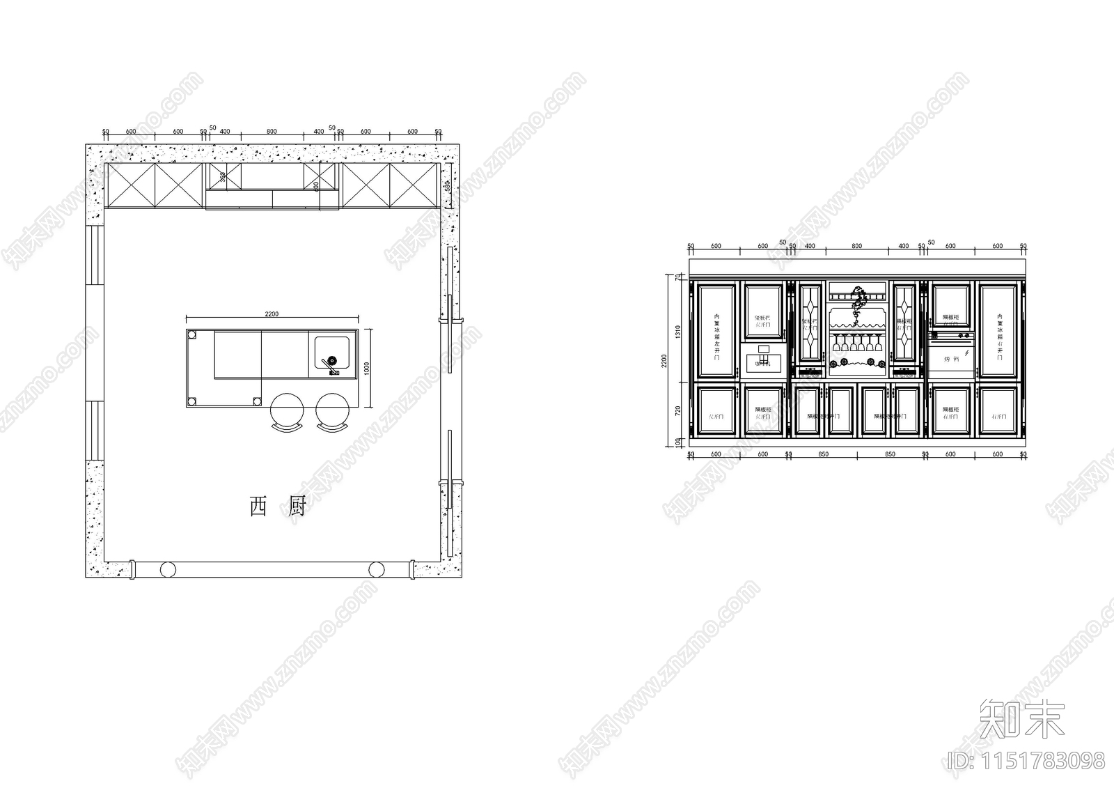 中西橱柜设计cad施工图下载【ID:1151783098】