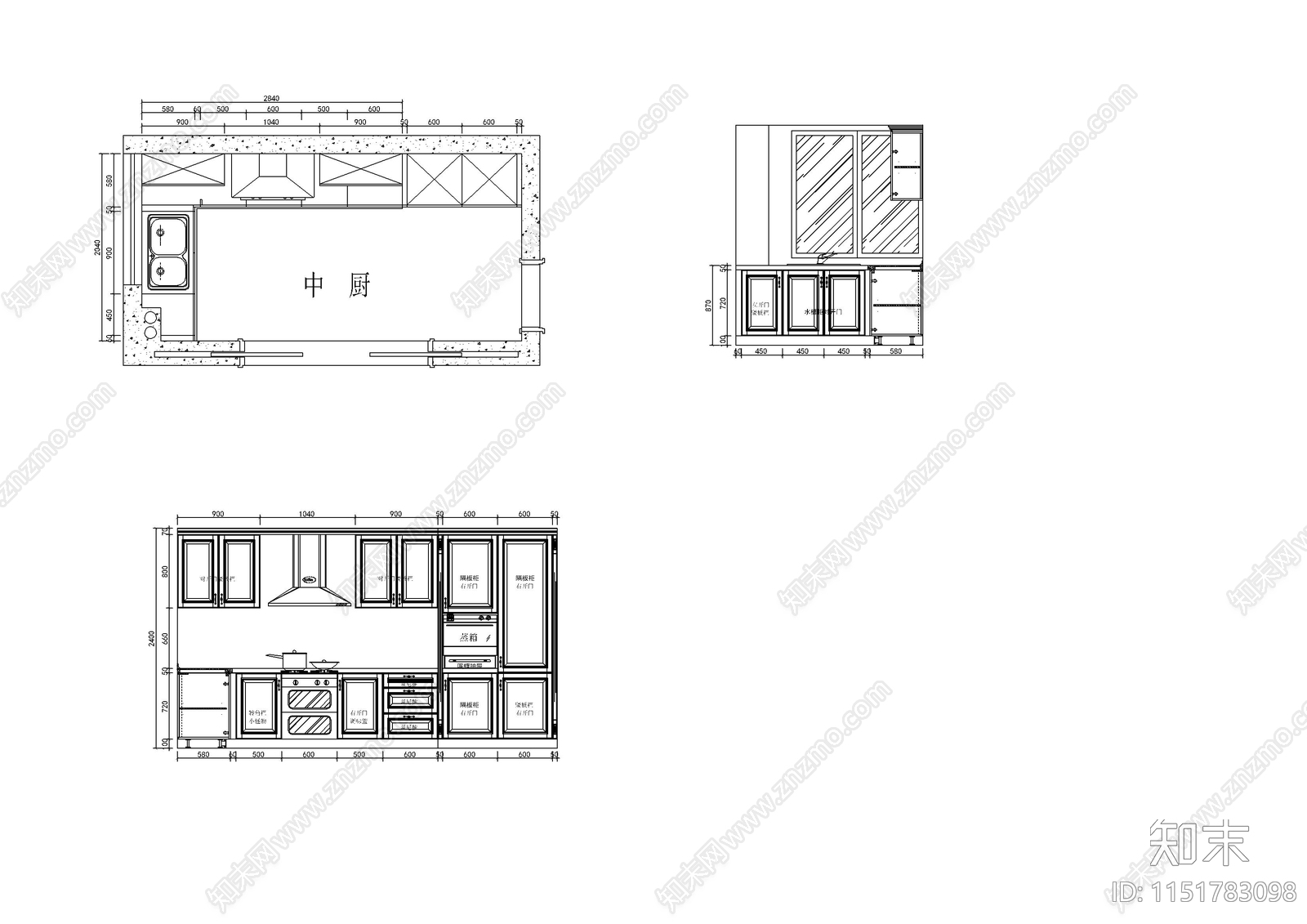 中西橱柜设计cad施工图下载【ID:1151783098】