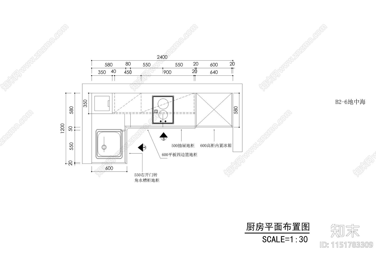 地中海风格橱柜cad施工图下载【ID:1151783309】