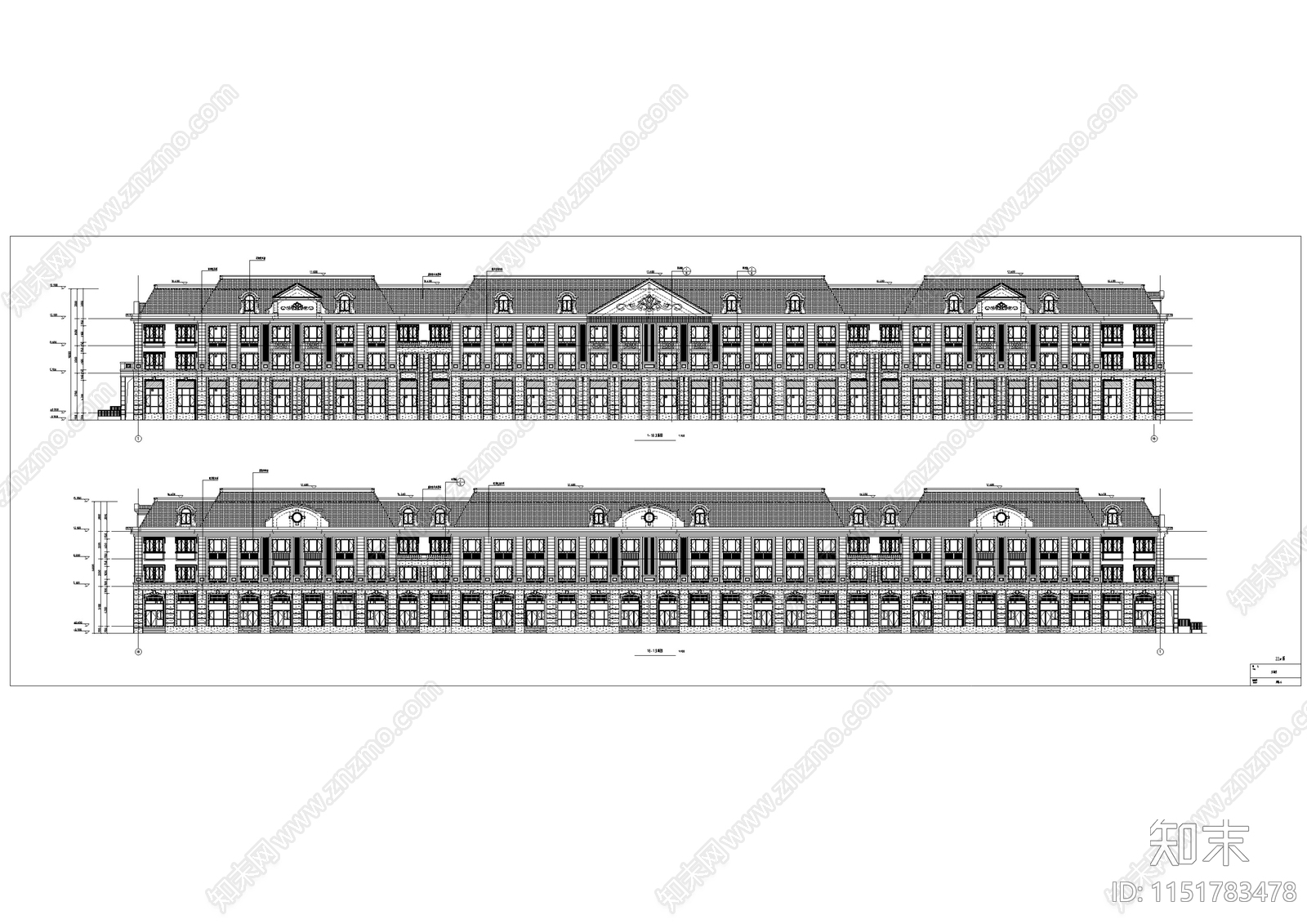 欧式商业街区建筑方案设计cad施工图下载【ID:1151783478】