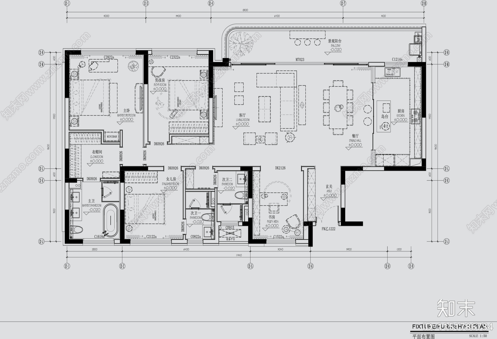 中铁建兰草坝02号地块180户型样板间精装房cad施工图下载【ID:1151786734】