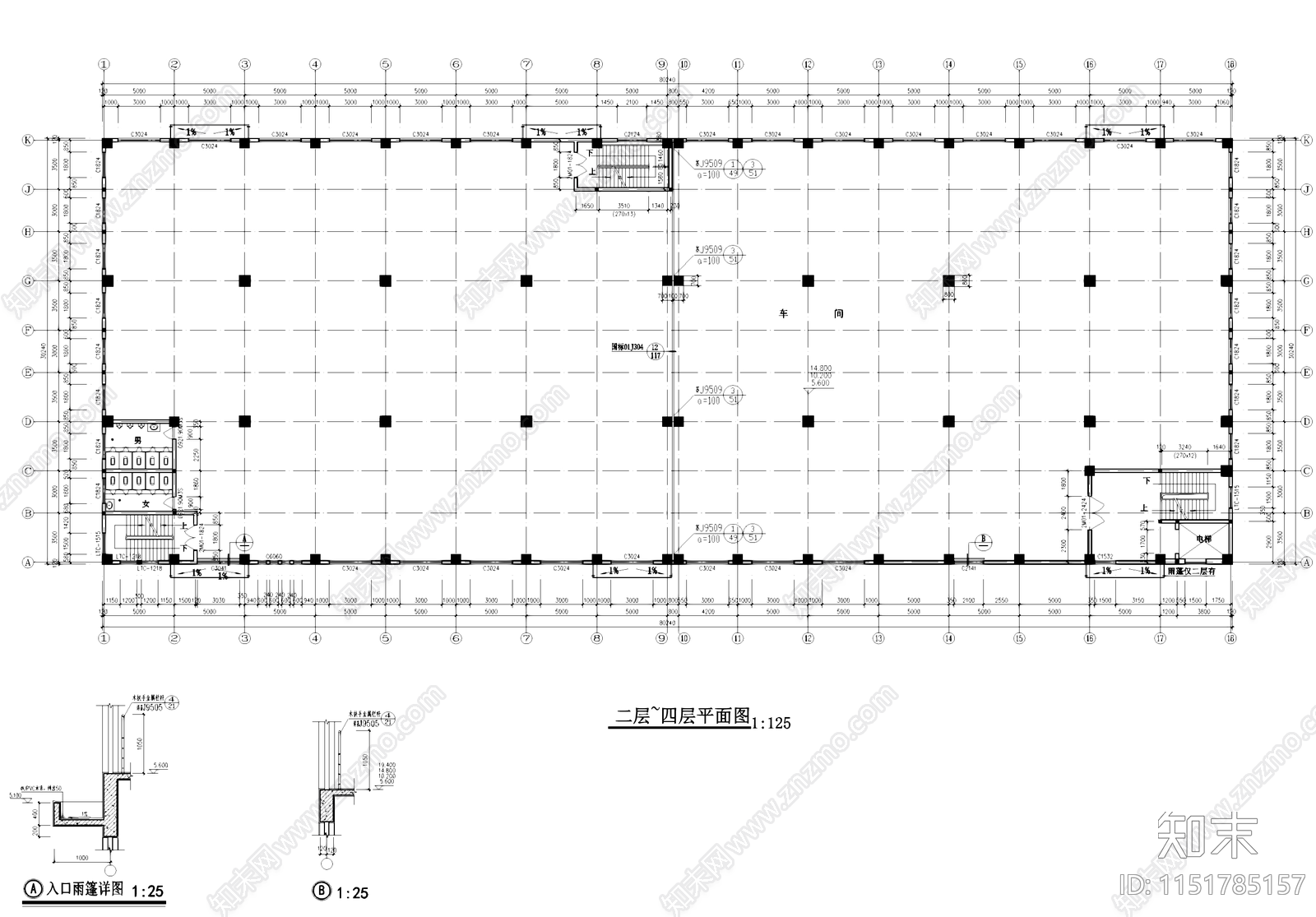 丙类六层车间厂房工业建筑施工图集cad施工图下载【ID:1151785157】