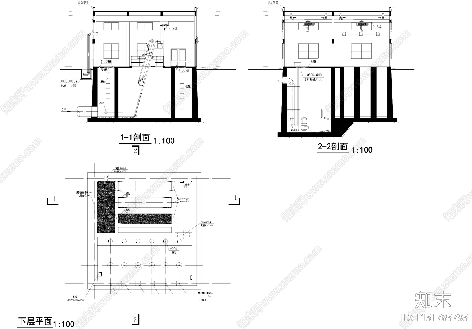 水厂变电房工业建筑cad施工图下载【ID:1151785795】