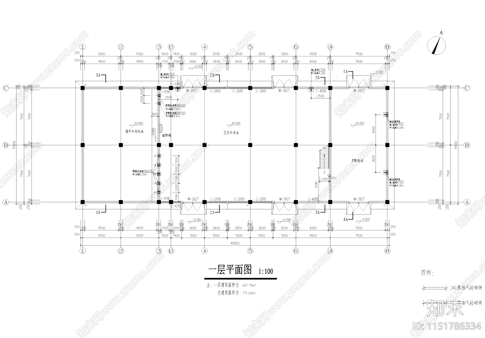 二层动力车间厂房工业建筑cad施工图下载【ID:1151786334】