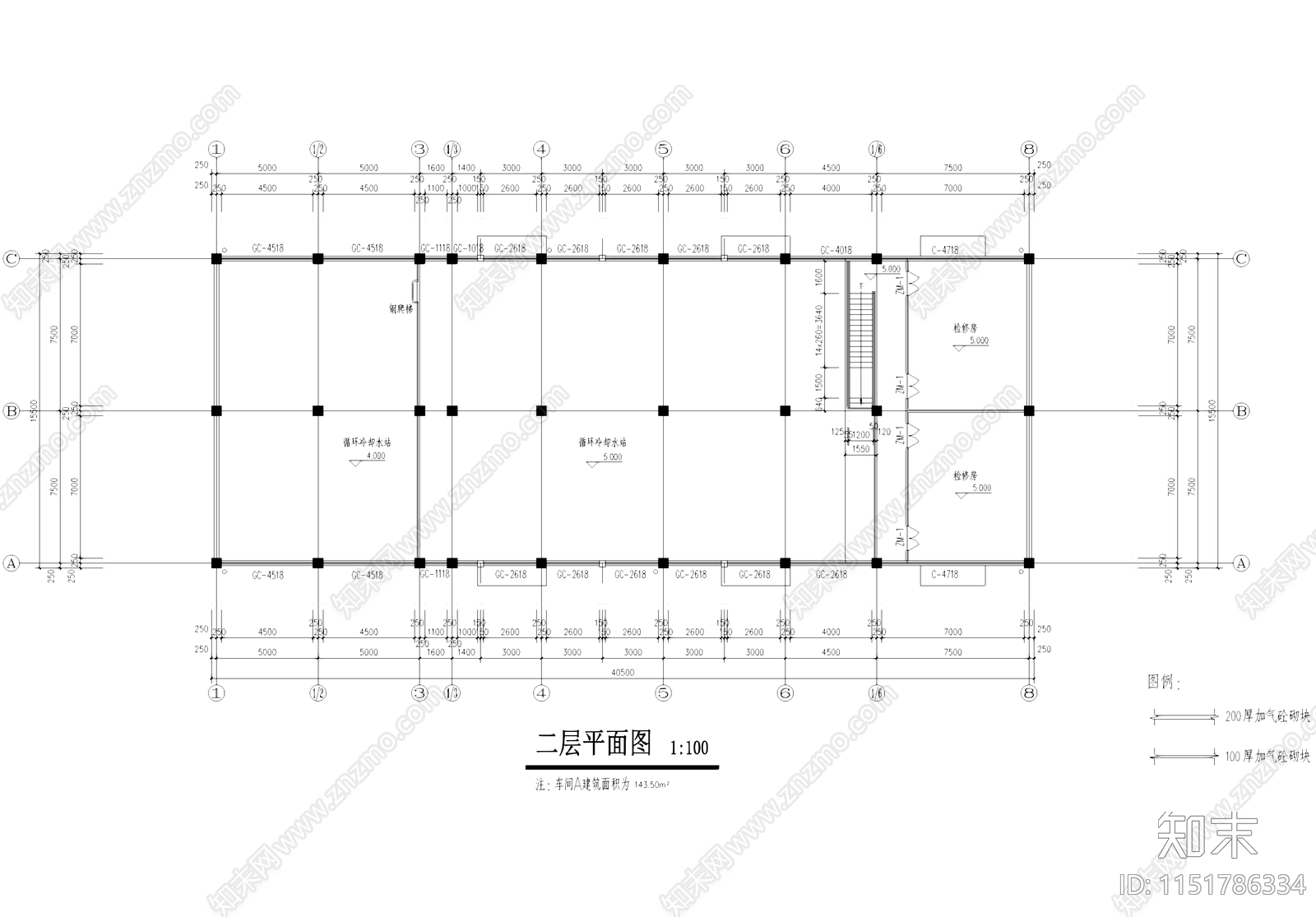 二层动力车间厂房工业建筑cad施工图下载【ID:1151786334】