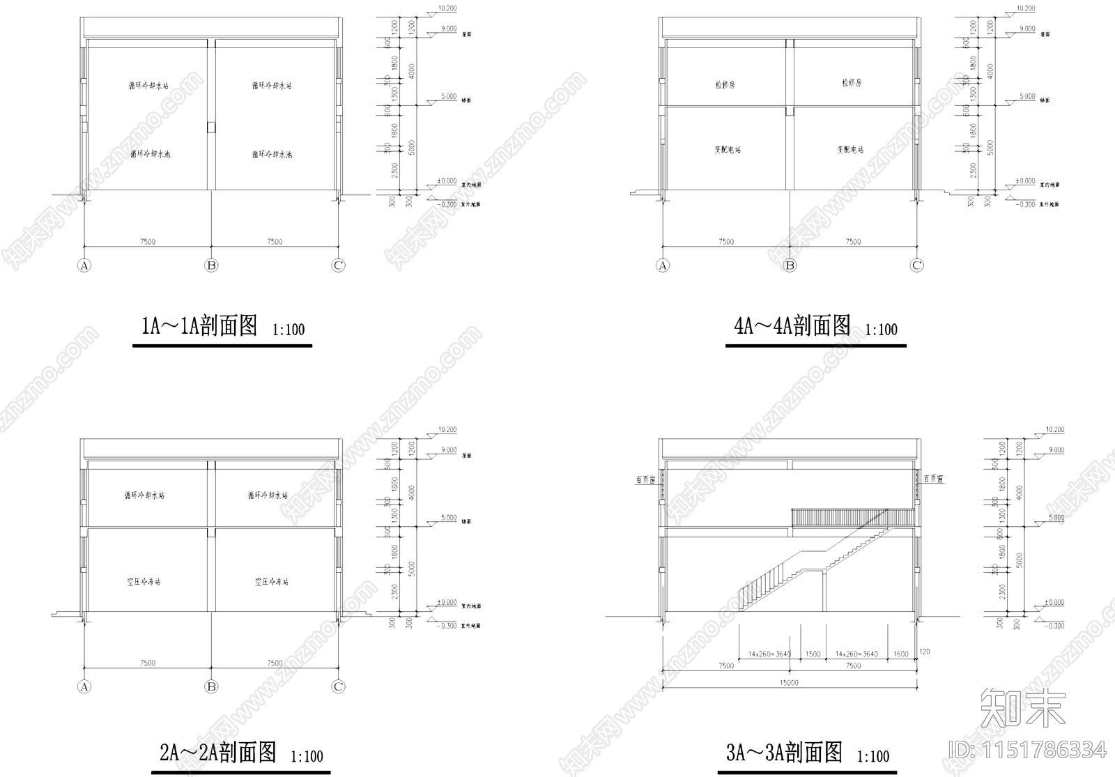 二层动力车间厂房工业建筑cad施工图下载【ID:1151786334】