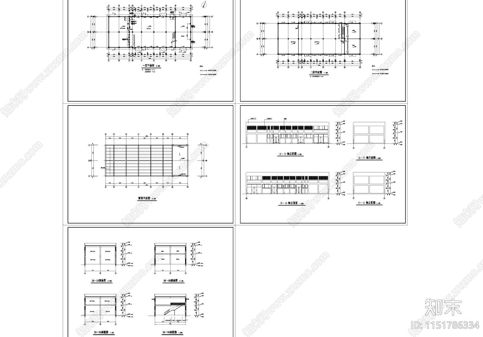 二层动力车间厂房工业建筑cad施工图下载【ID:1151786334】