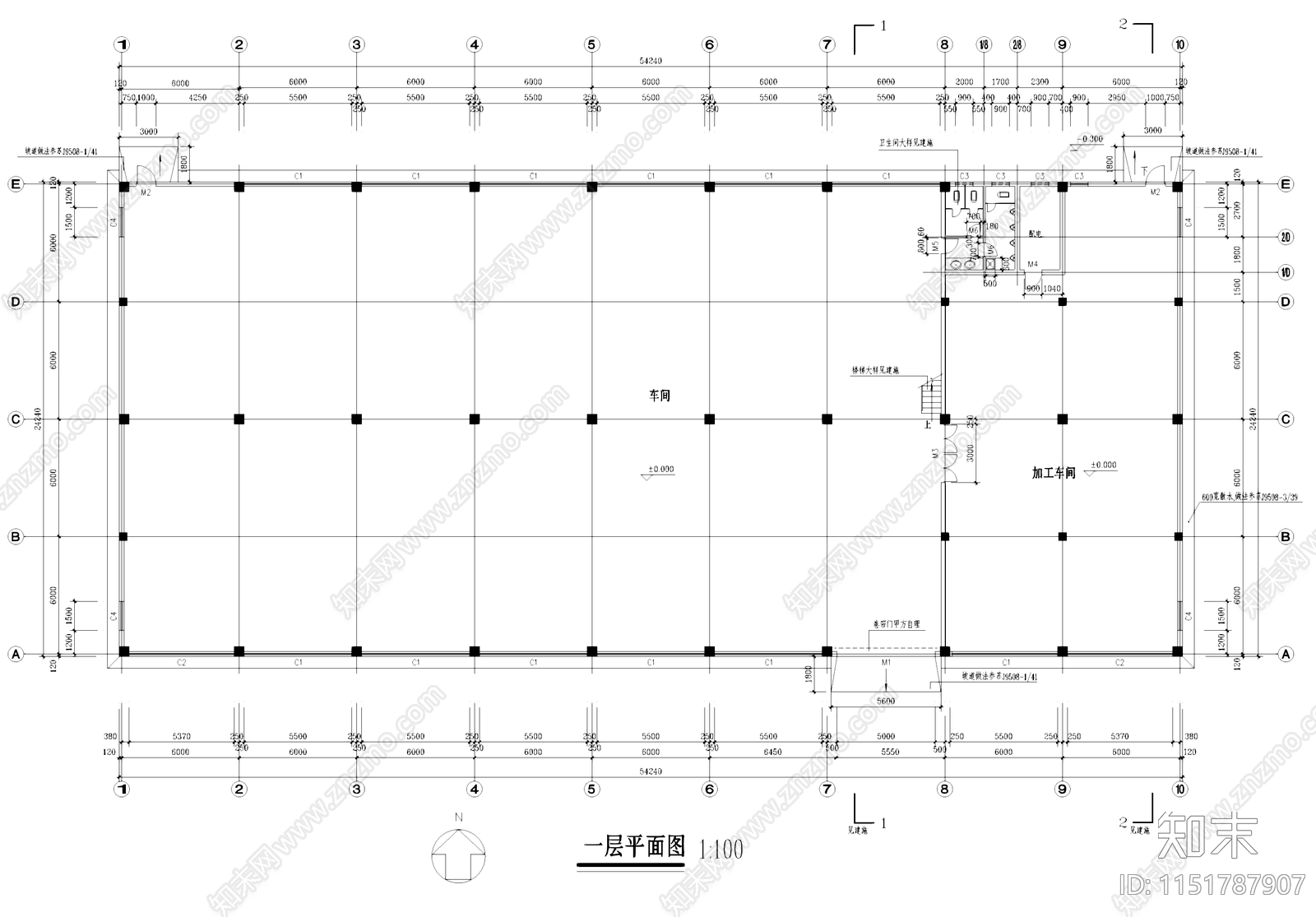 电力公司二层厂房车间工业建筑cad施工图下载【ID:1151787907】
