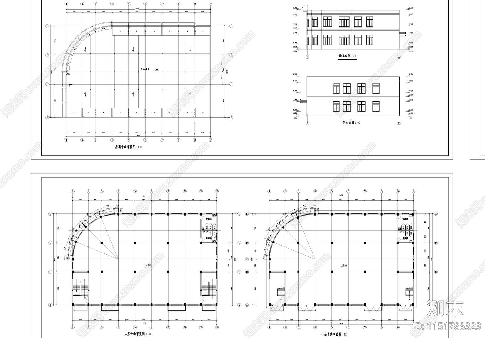 二层工业厂房车间建筑cad施工图下载【ID:1151788323】