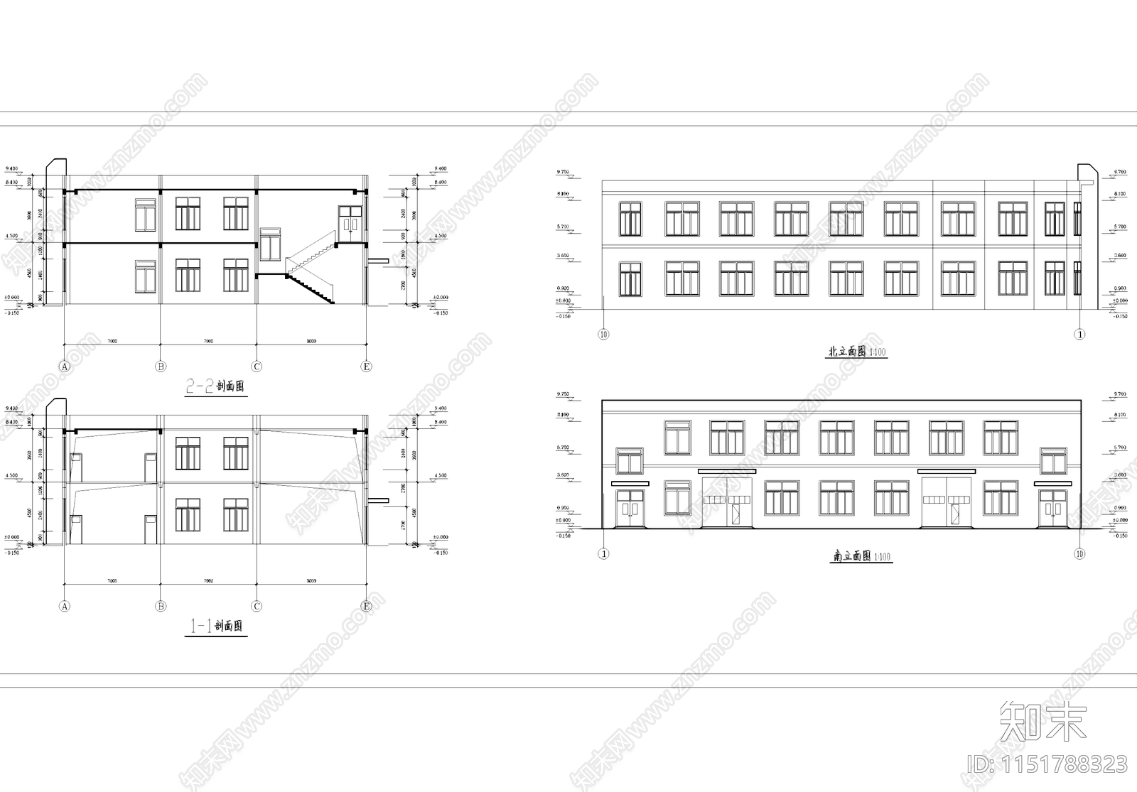 二层工业厂房车间建筑cad施工图下载【ID:1151788323】