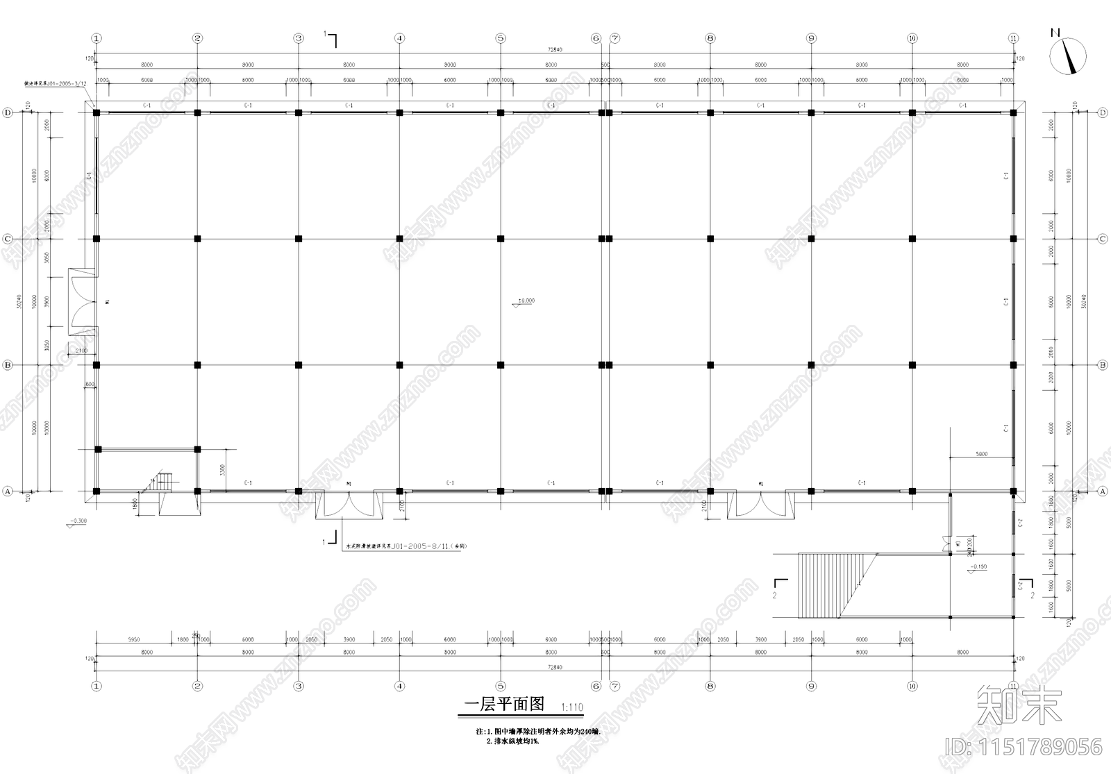 二层框架结构车间厂房工业建筑cad施工图下载【ID:1151789056】