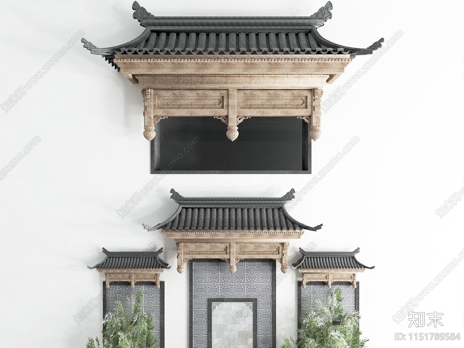 新中式门头屋檐3D模型下载【ID:1151789584】