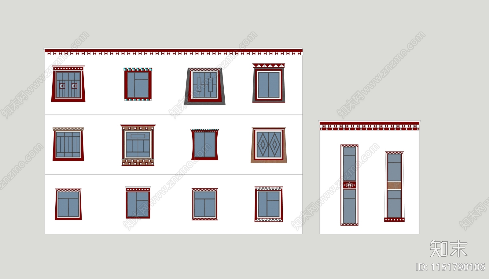 现代藏式风格窗SU模型下载【ID:1151790106】