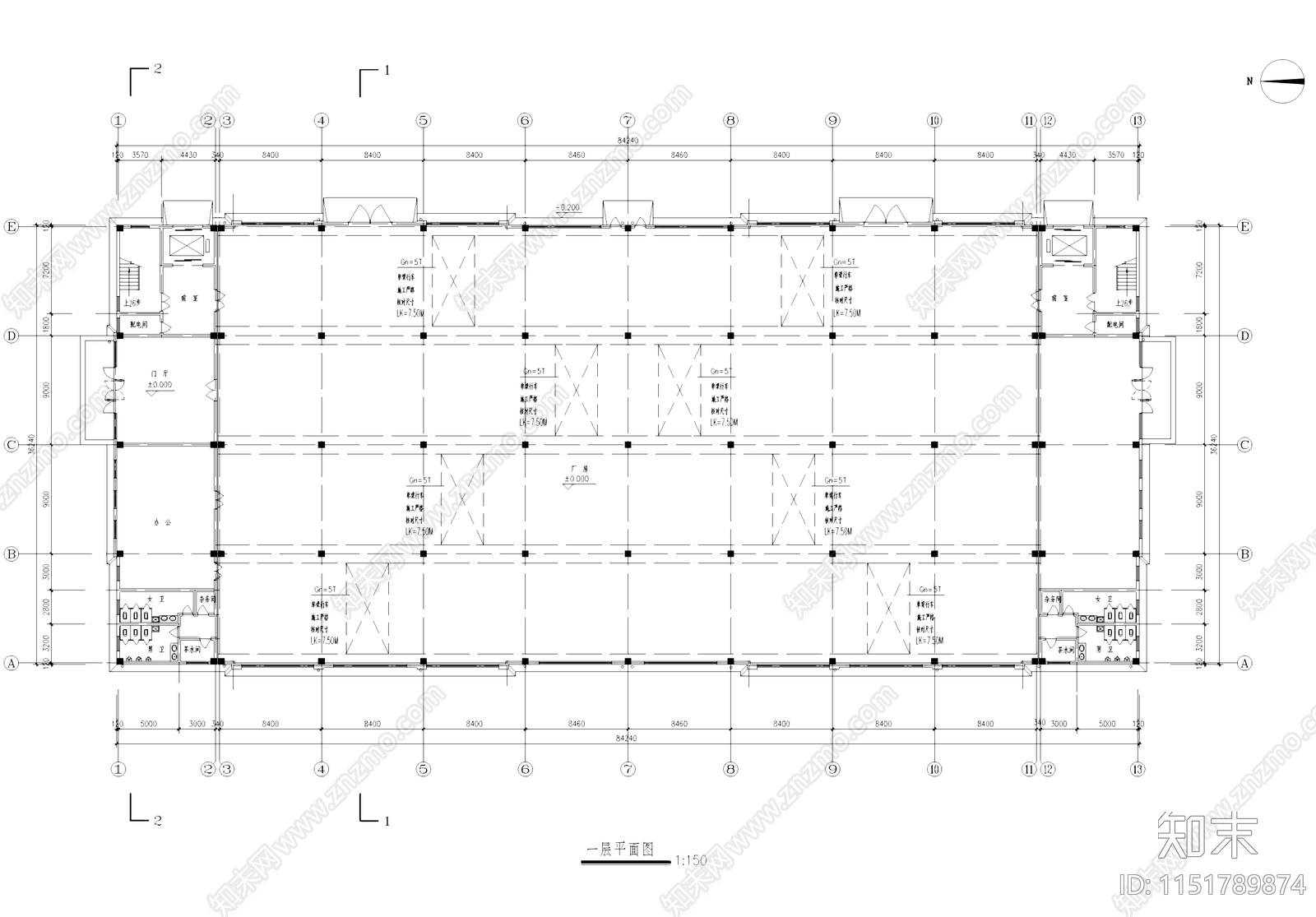 工业车间厂房建筑施工图集cad施工图下载【ID:1151789874】