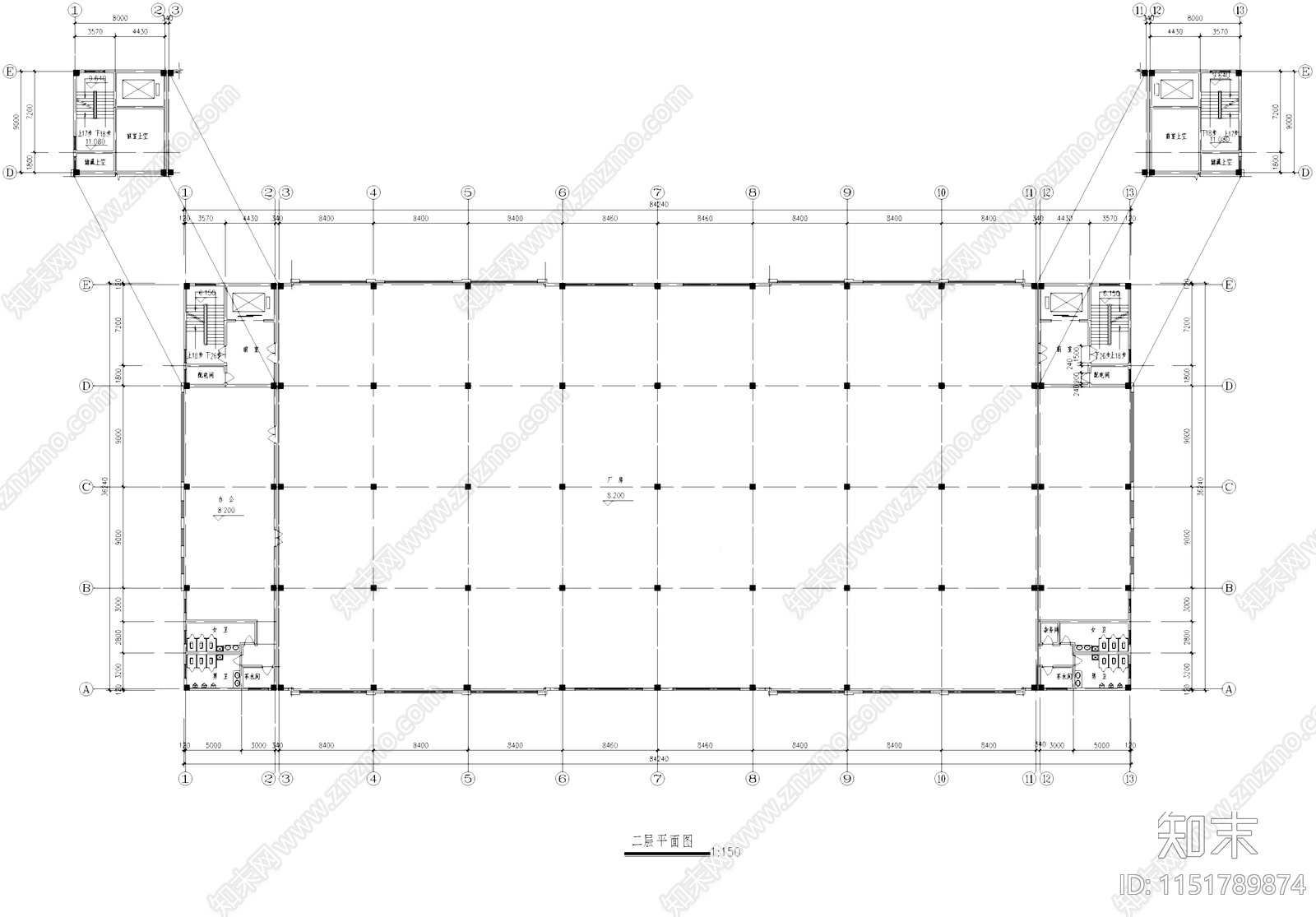 工业车间厂房建筑施工图集cad施工图下载【ID:1151789874】