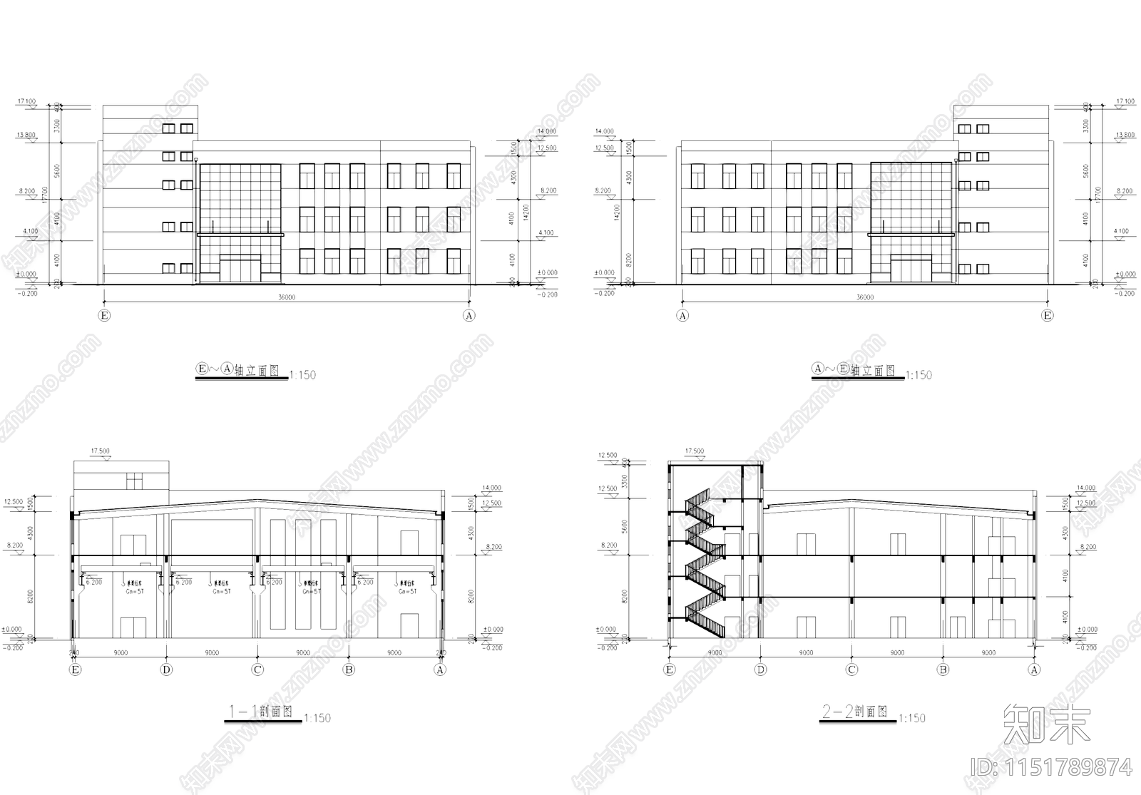 工业车间厂房建筑施工图集cad施工图下载【ID:1151789874】