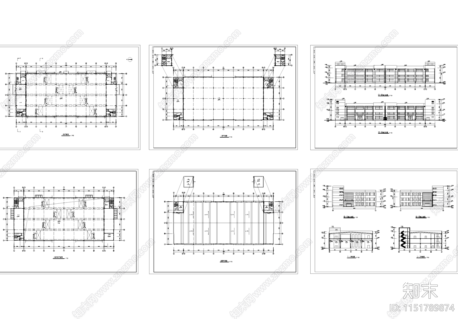 工业车间厂房建筑施工图集cad施工图下载【ID:1151789874】