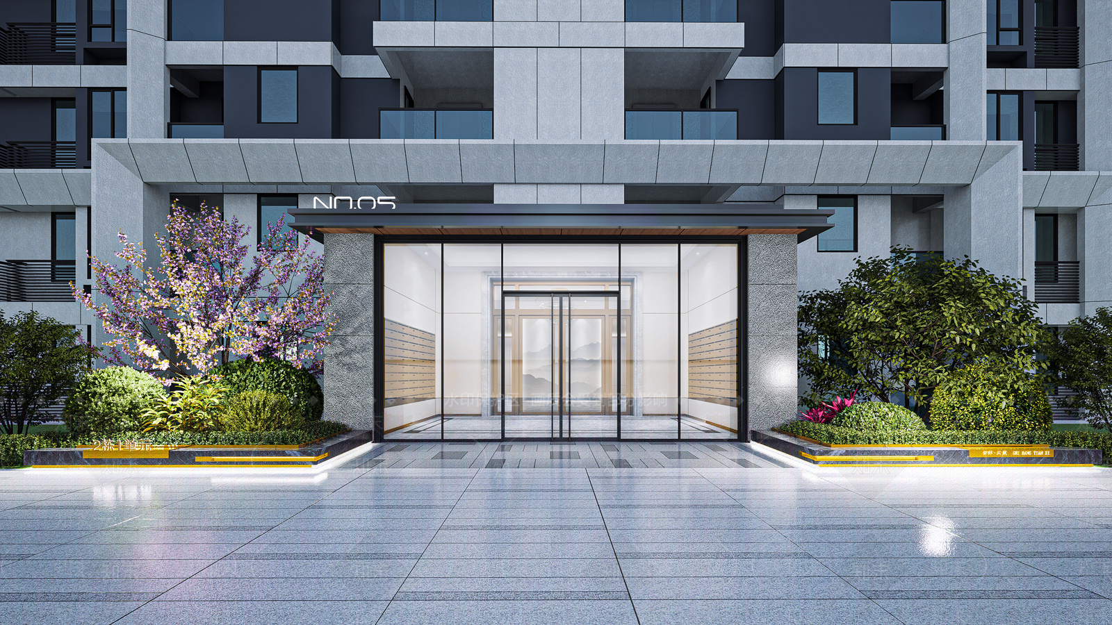 现代小区单元门SU模型下载【ID:1151791210】