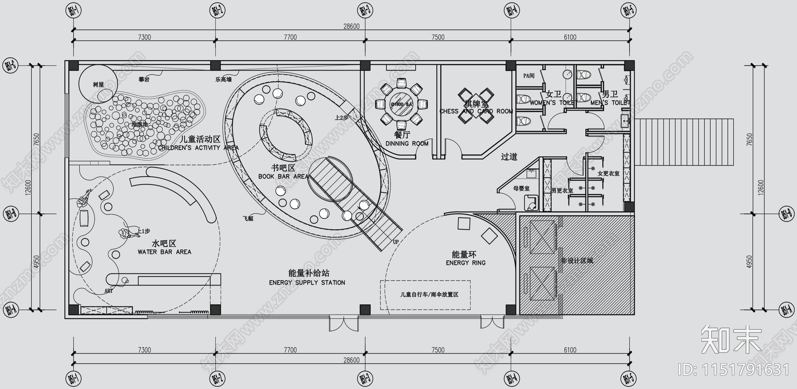 生活馆会所平面图cad施工图下载【ID:1151791631】
