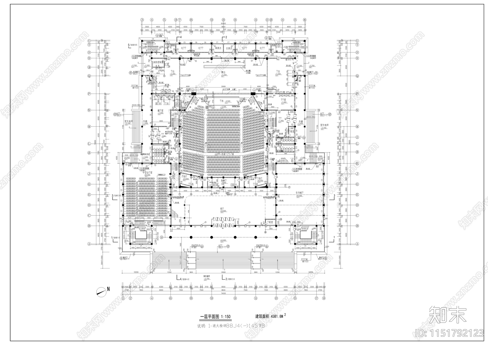 大学礼堂建筑cad施工图下载【ID:1151792123】