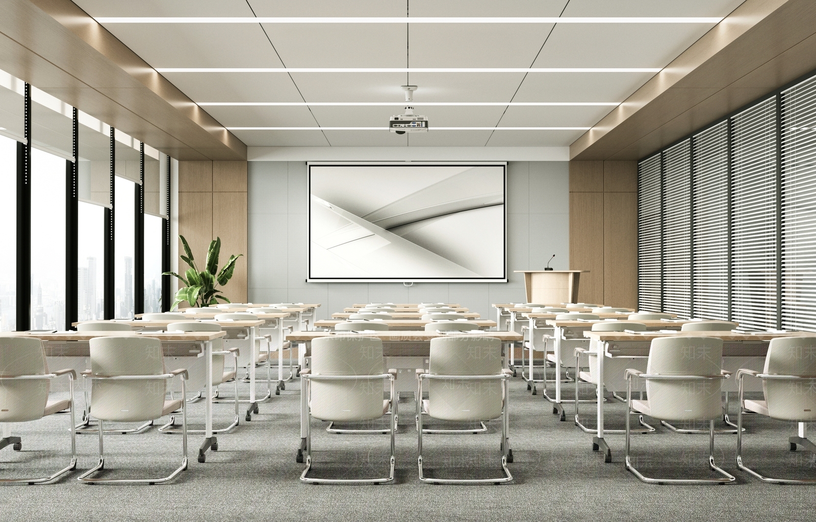 现代办公多功能会议室3D模型下载【ID:1151792420】