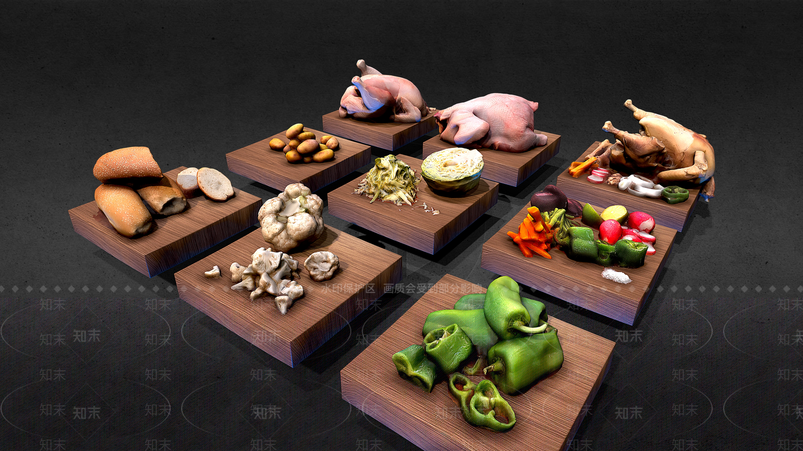 现代卡通食品3D模型下载【ID:1151793664】