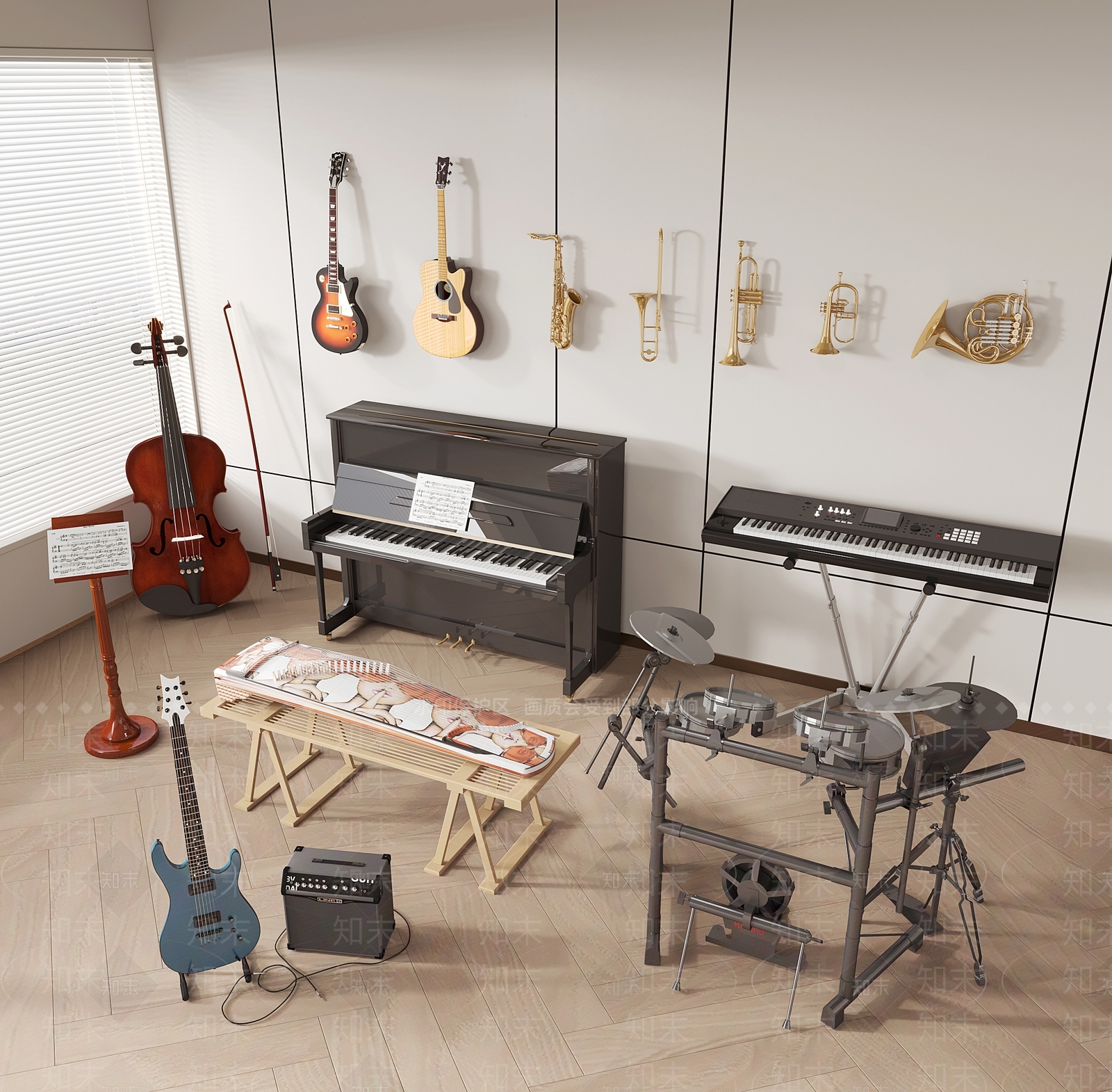 现代乐器组合3D模型下载【ID:1151794443】