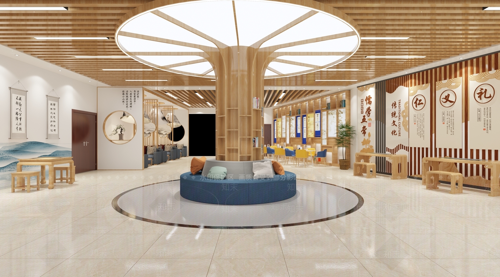 新中式图书馆阅览室3D模型下载【ID:1151795224】