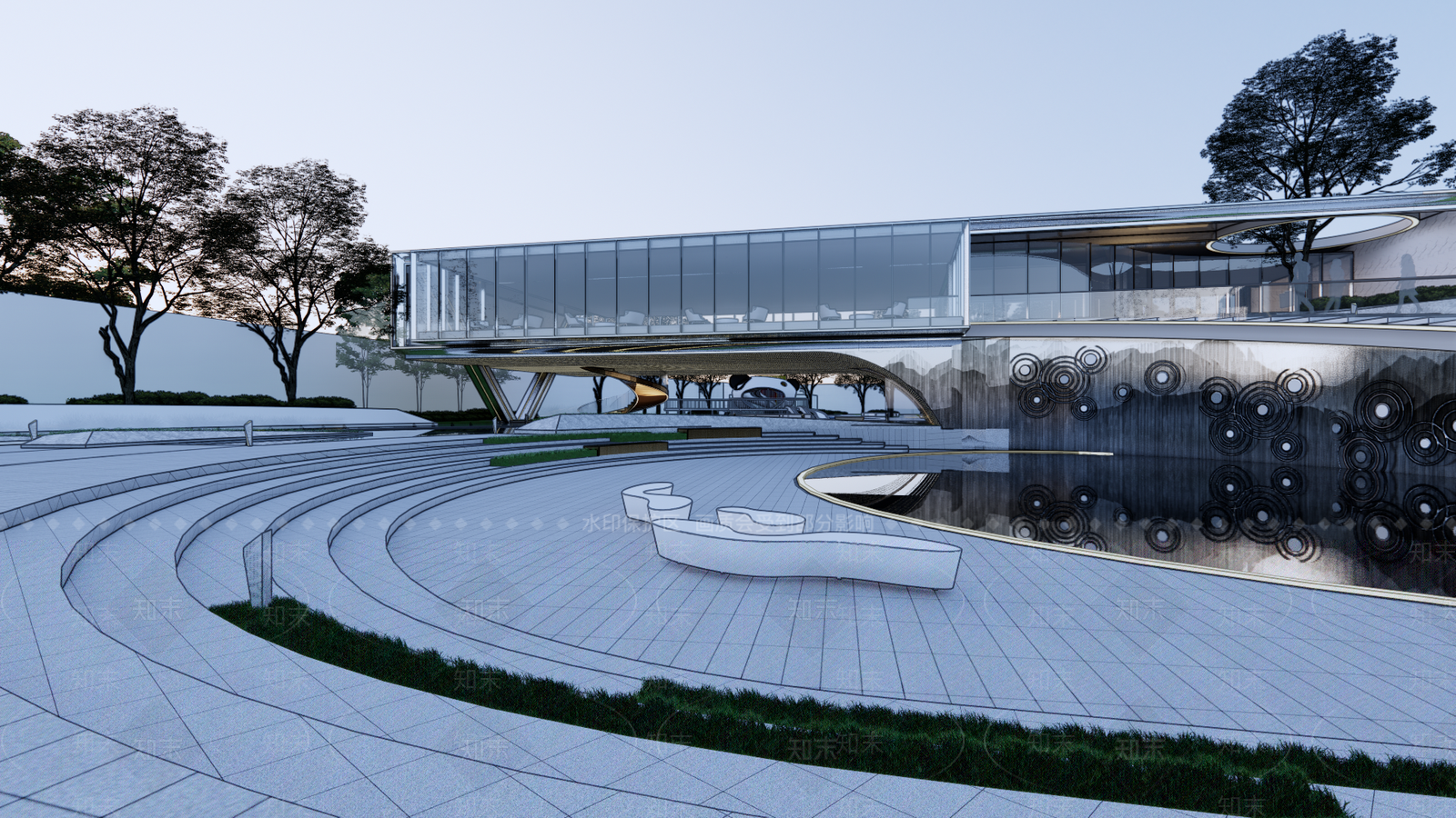 现代展览馆建筑SU模型下载【ID:1151795580】
