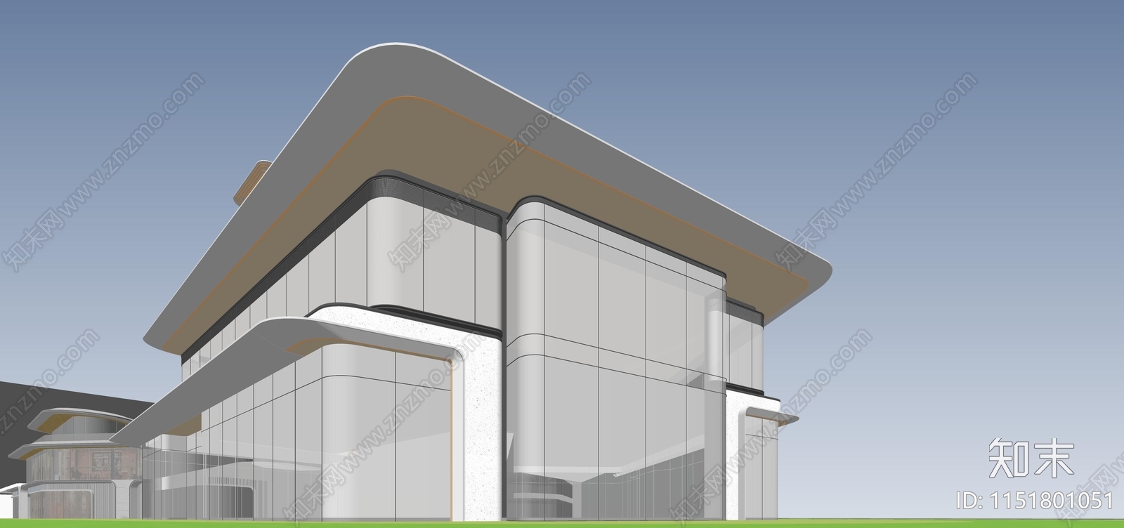 现代转角弧形售楼部SU模型下载【ID:1151801051】