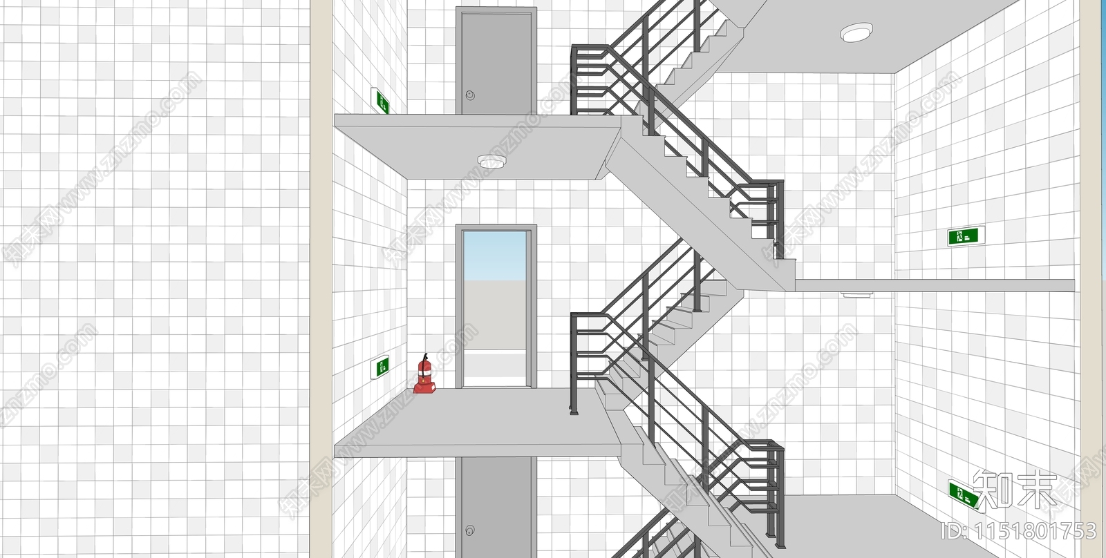 现代企业楼梯间SU模型下载【ID:1151801753】