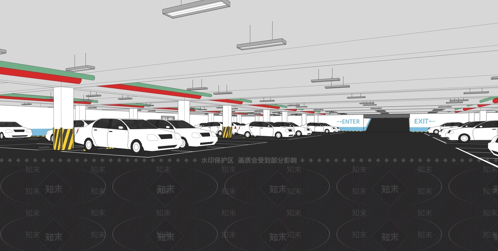 现代地下停车库SU模型下载【ID:1151801997】