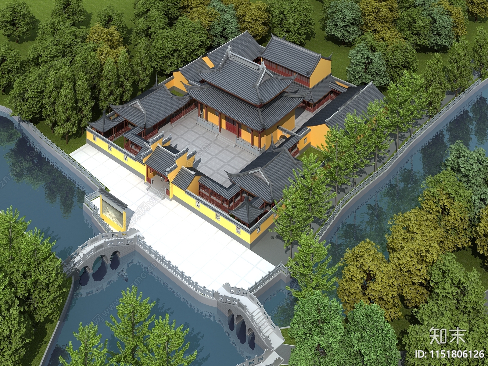 中式寺庙古建筑3D模型下载【ID:1151806126】