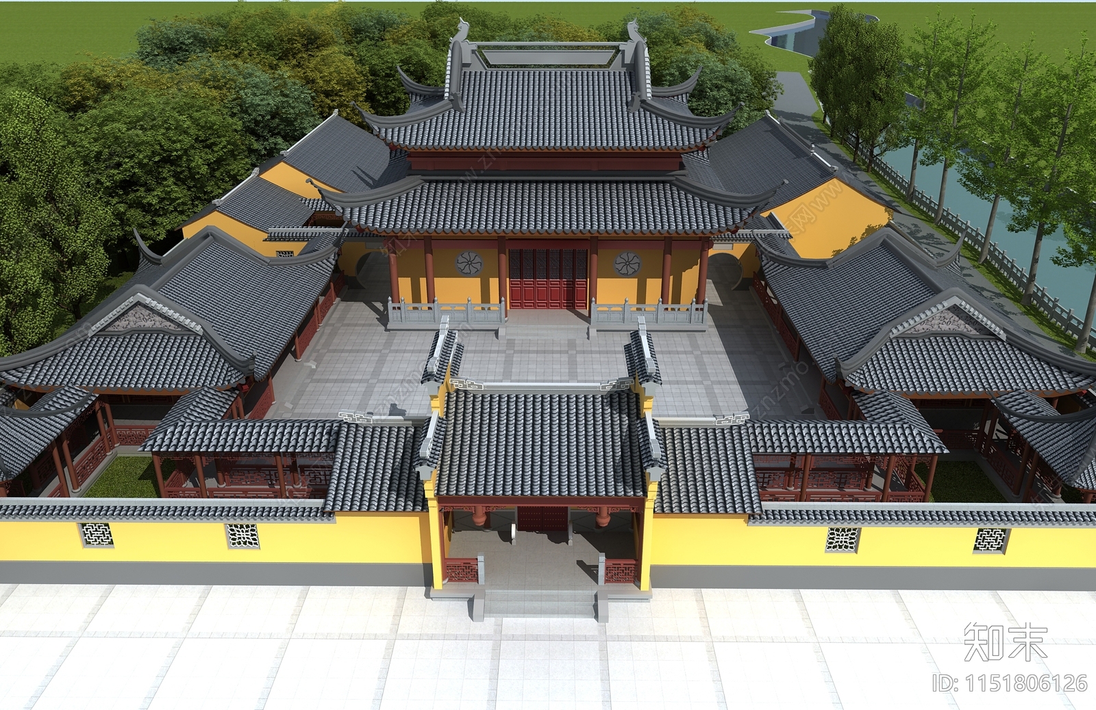 中式寺庙古建筑3D模型下载【ID:1151806126】