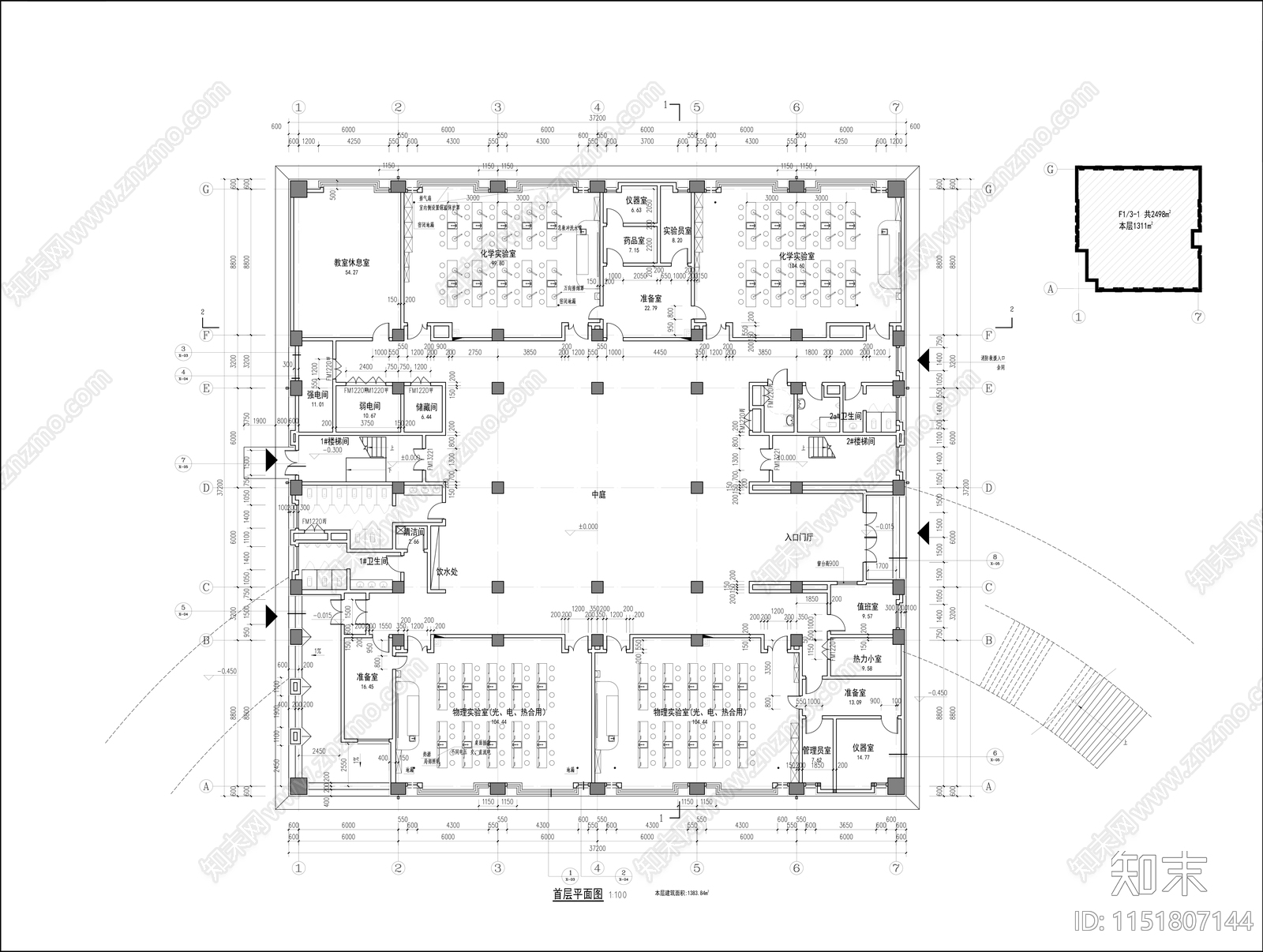 中学科技楼建筑cad施工图下载【ID:1151807144】