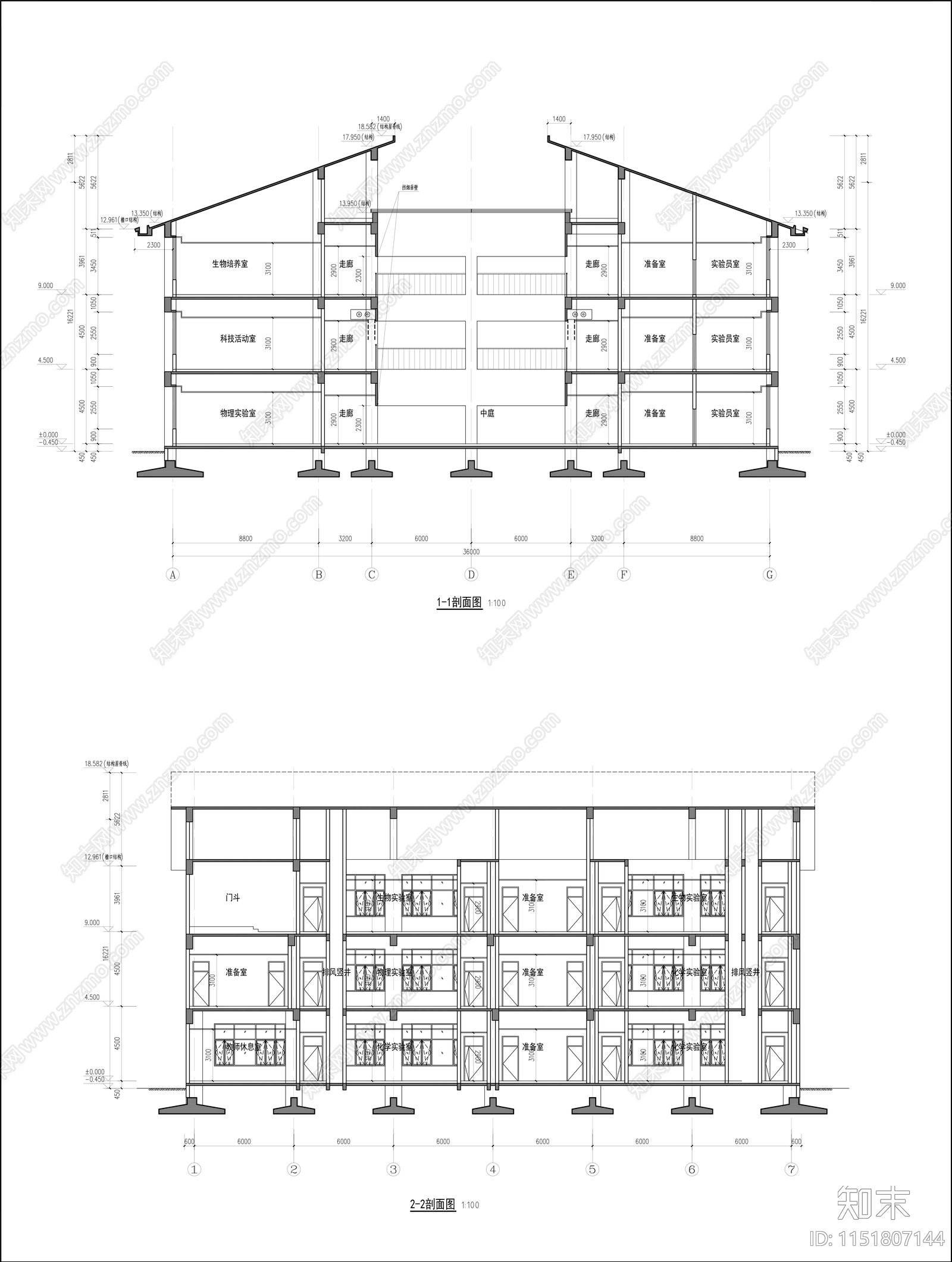 中学科技楼建筑cad施工图下载【ID:1151807144】