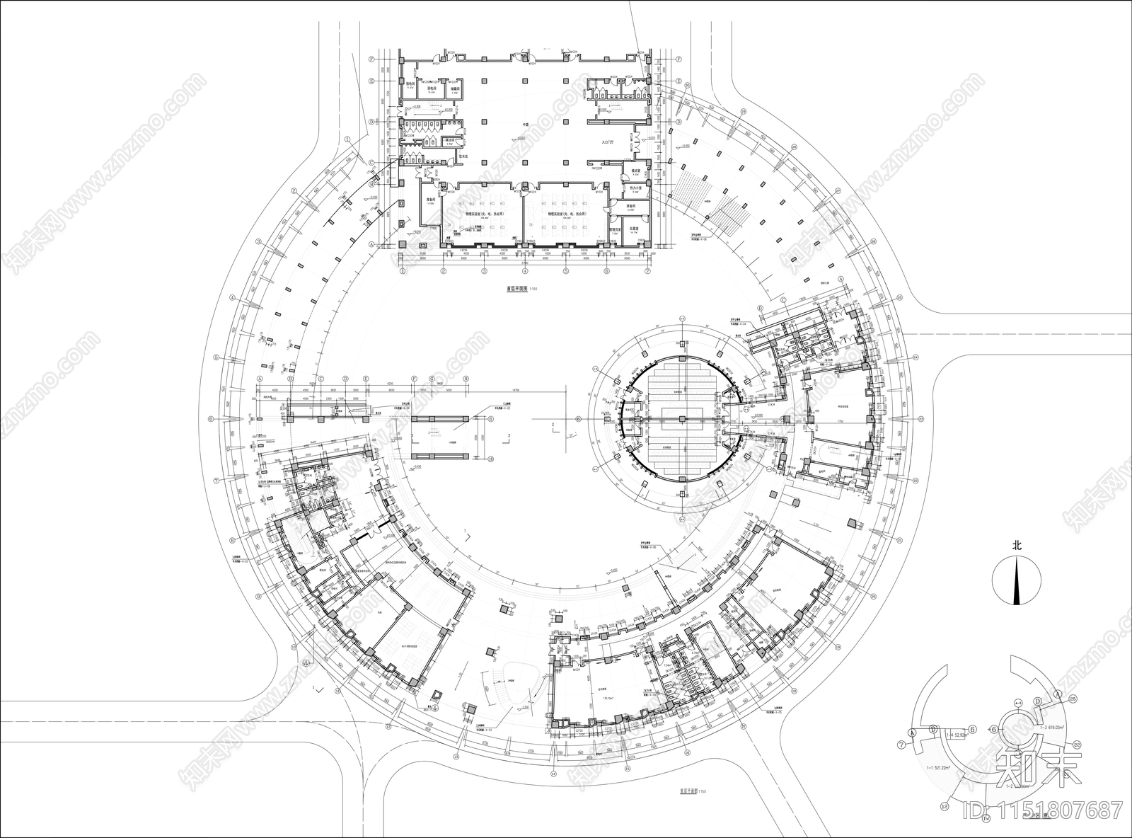 中学学校中心建筑cad施工图下载【ID:1151807687】