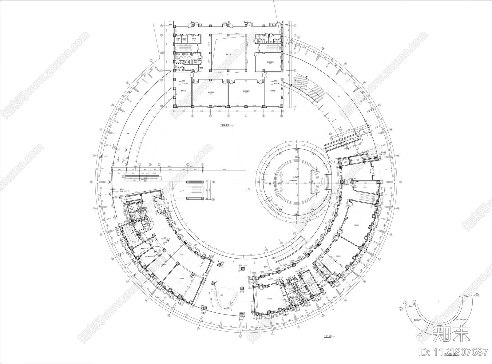 中学学校中心建筑cad施工图下载【ID:1151807687】