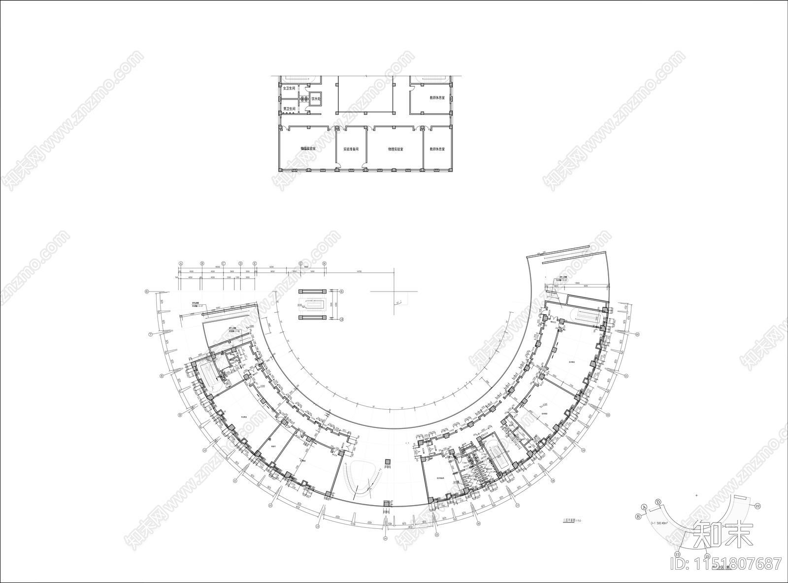 中学学校中心建筑cad施工图下载【ID:1151807687】