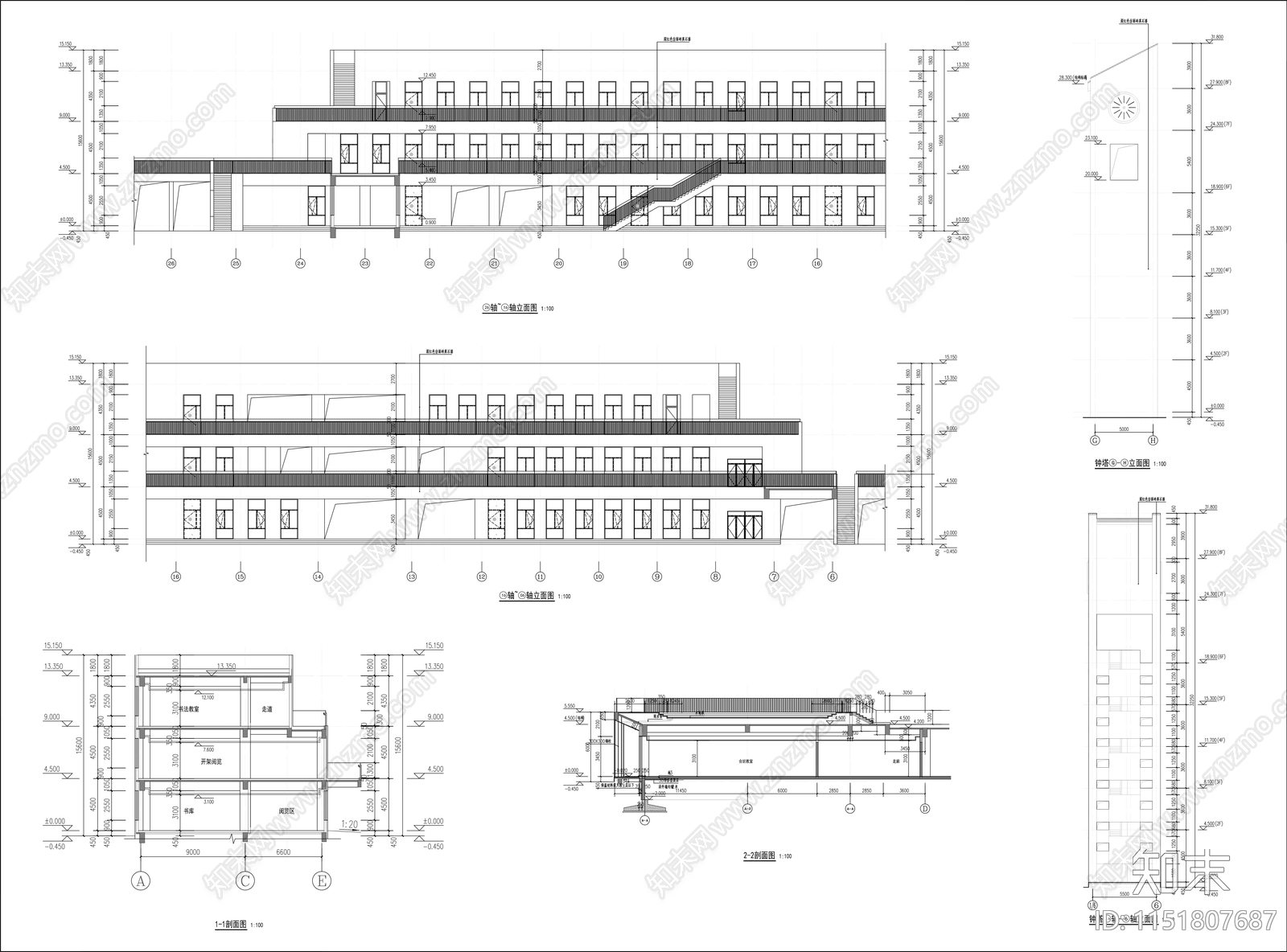 中学学校中心建筑cad施工图下载【ID:1151807687】