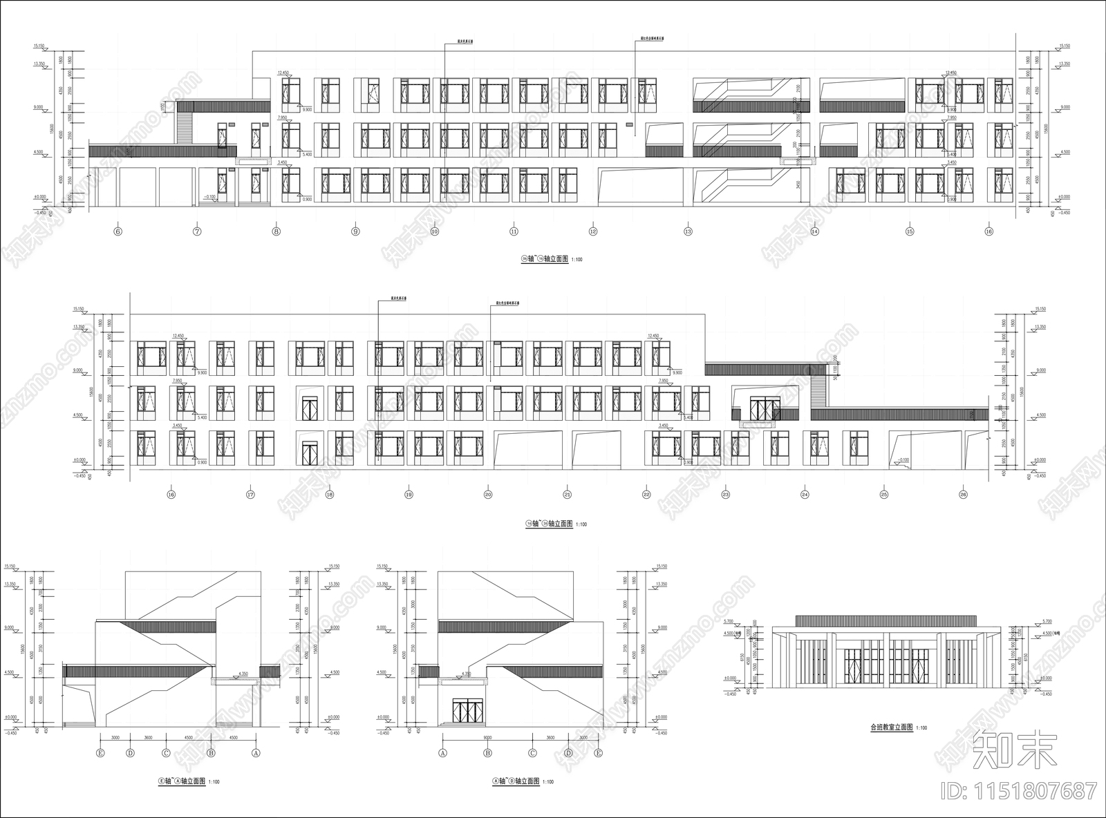 中学学校中心建筑cad施工图下载【ID:1151807687】