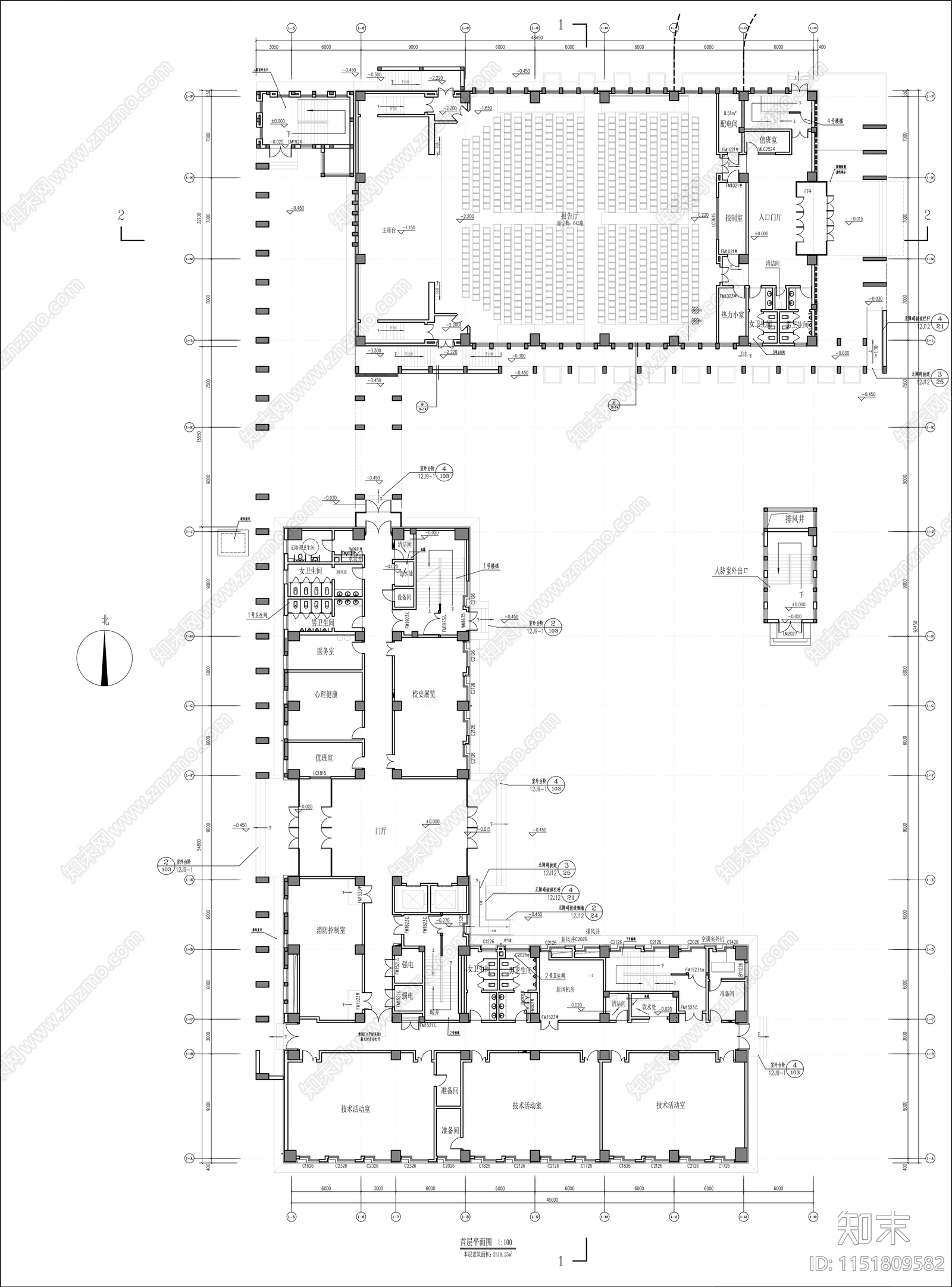 中学报告厅建筑cad施工图下载【ID:1151809582】