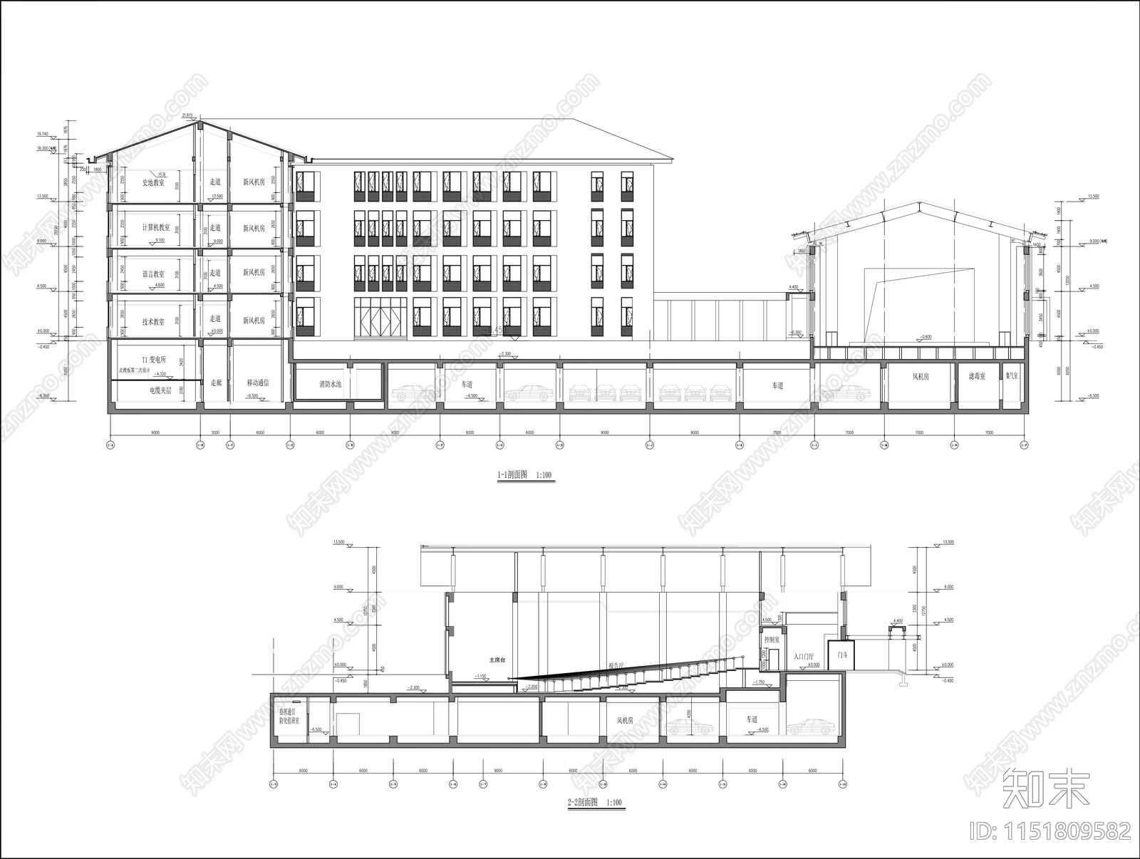 中学报告厅建筑cad施工图下载【ID:1151809582】