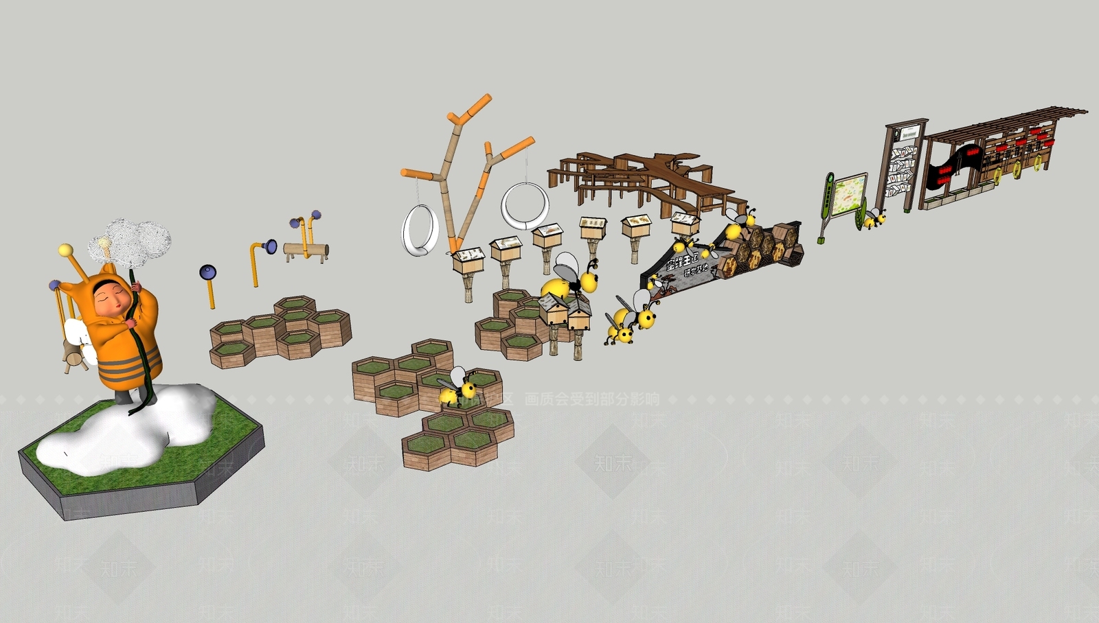 现代蜜蜂基地雕塑小品SU模型下载【ID:1151810220】