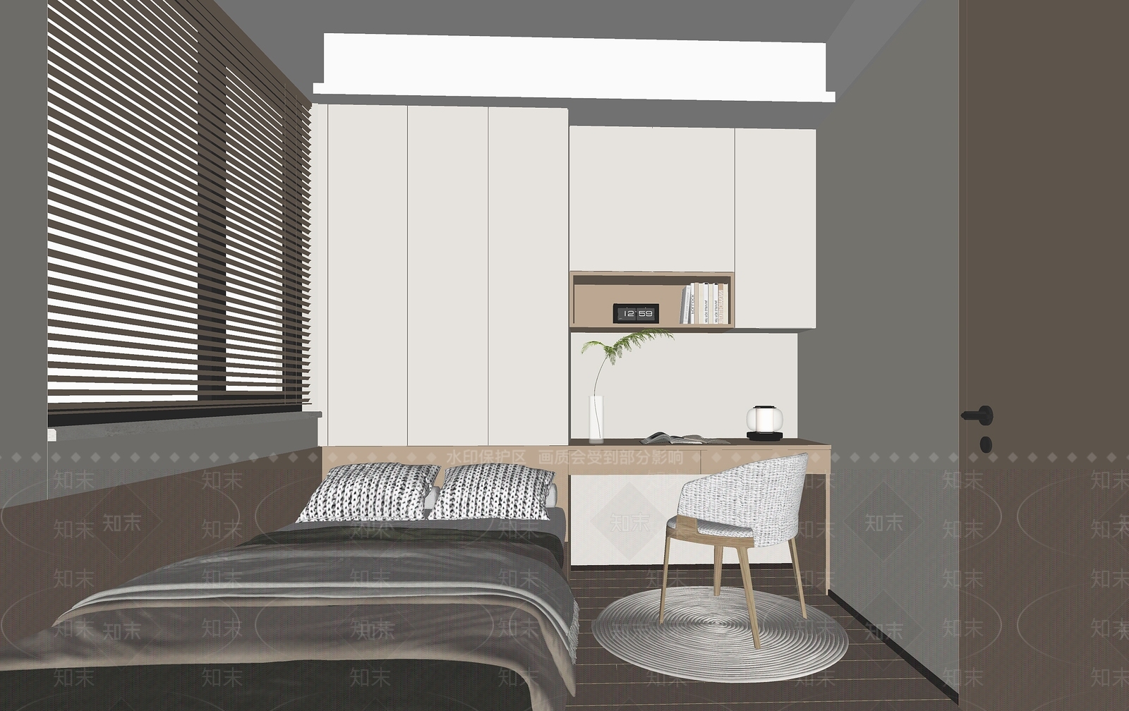 现代榻榻米卧室SU模型下载【ID:1151813478】