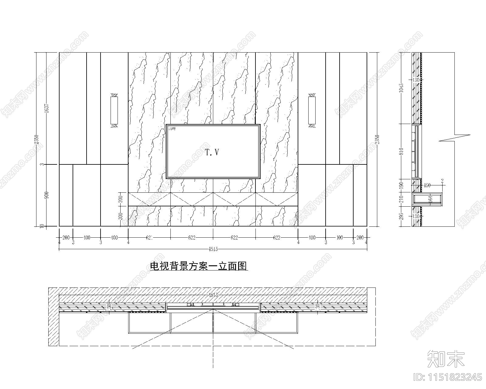 电视背景墙cad施工图下载【ID:1151823245】