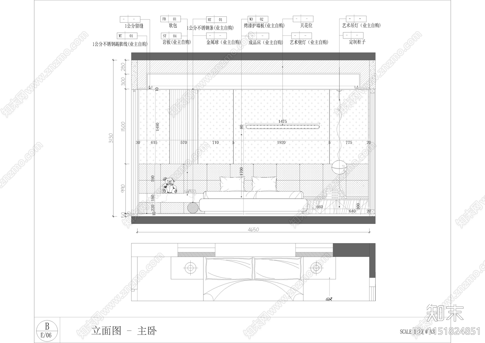 现代卧室cad施工图下载【ID:1151824851】