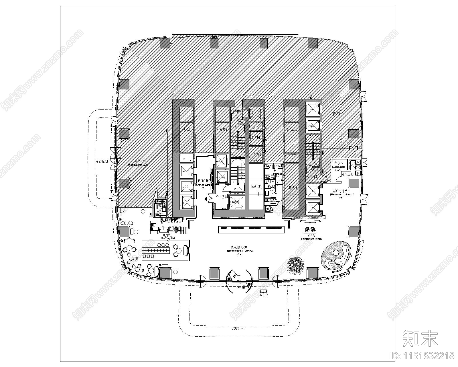 酒店大堂平面图库cad施工图下载【ID:1151832218】