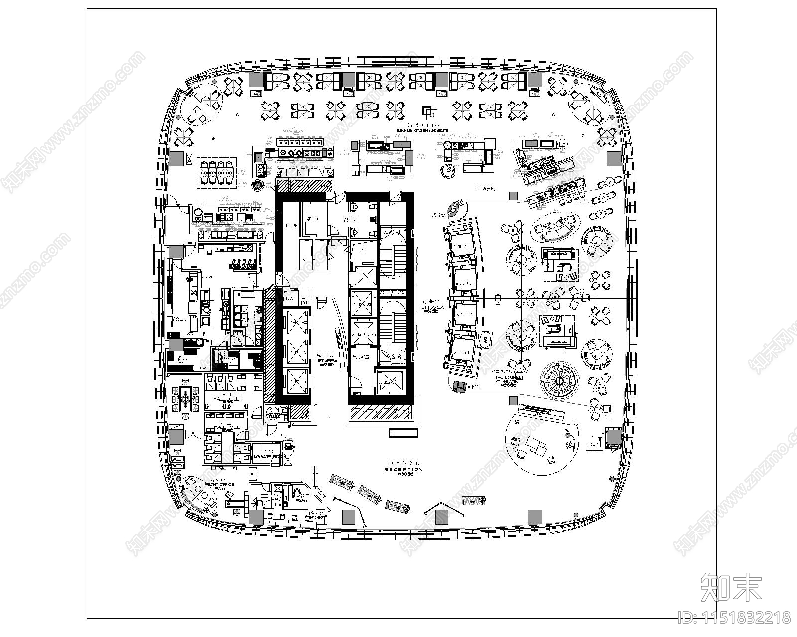 酒店大堂平面图库cad施工图下载【ID:1151832218】