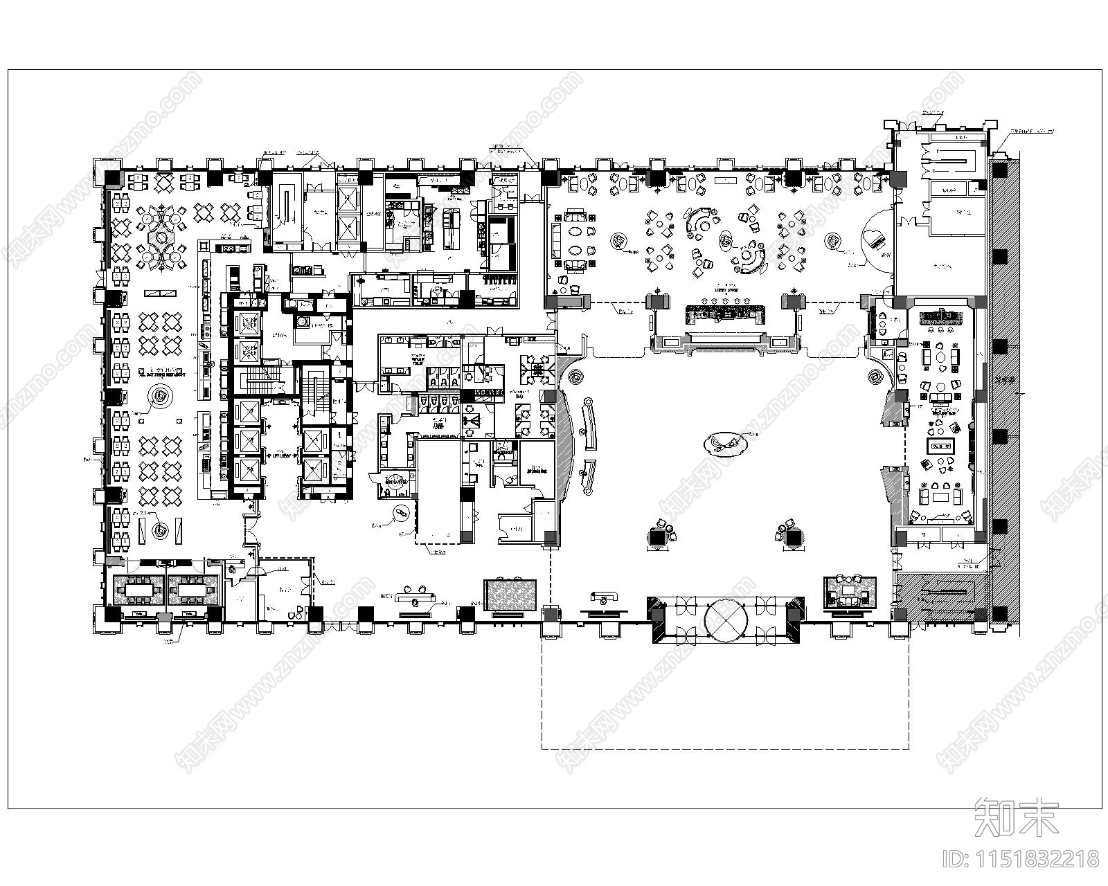 酒店大堂平面图库cad施工图下载【ID:1151832218】
